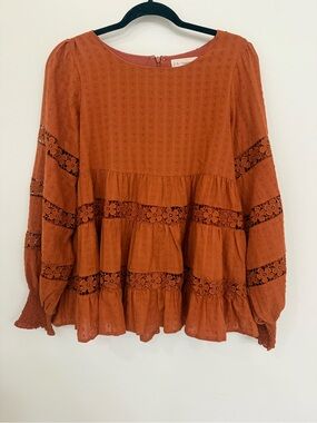 By Together- Boho Tiered Peasant Blouse in Rust Women’s Size Medium boutique